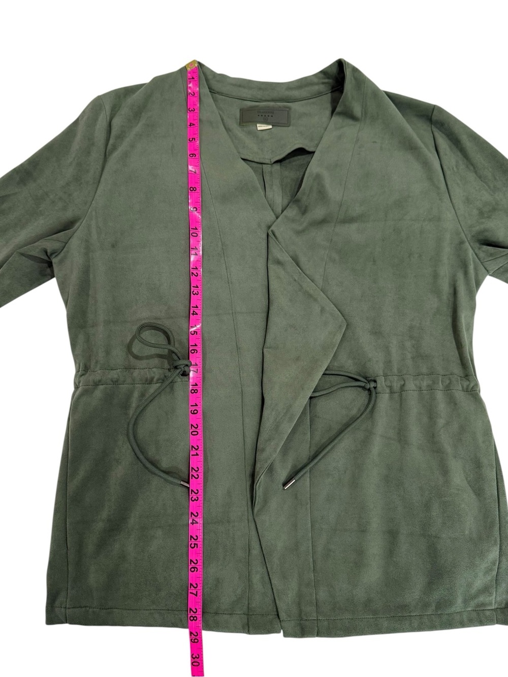 BLANKNYC Olive Green Faux Suede Draped Open Front Drawstring Jacket XL EUC - Picture 9 of 12